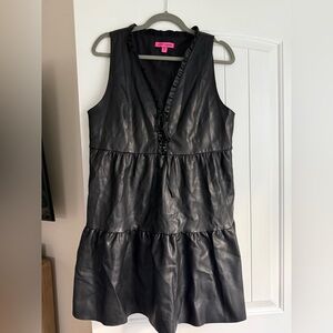 Betsey Johnson Lace Up Ruffled Faux Leather Dress